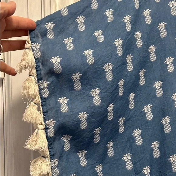 Z&L Coverup Women’s S/M Blue Pineapple Print Swim Bohemian Beach Resort Kaftan - Picture 4 of 14